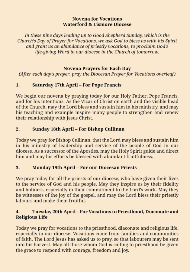 novena for vocations waterford lismore